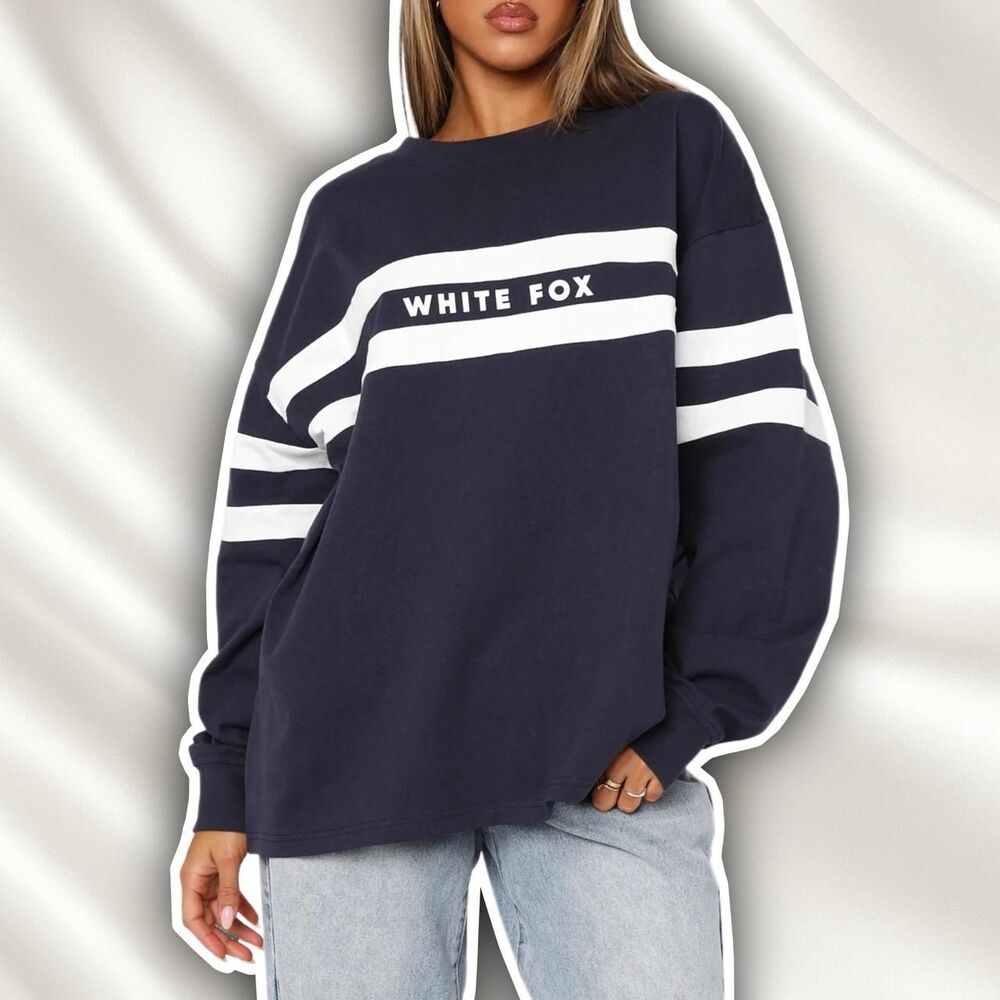 White Fox Inspiration long sleeve navy shirt with white stripes